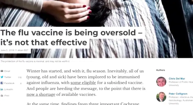 A screenshot from a published article titled, The flu vaccine is being oversold - it's not that effective