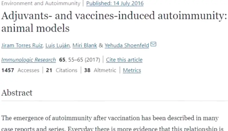 A screenshot from a scientific paper. The title reads, Adjuvants- and vaccines- induced autoimmunity: animal models